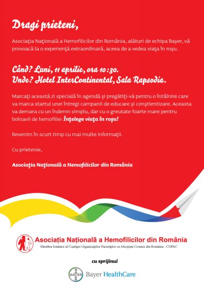 Intelege viata in rosu! - Asociatia Nationala a Hemofilicilor din Romania
